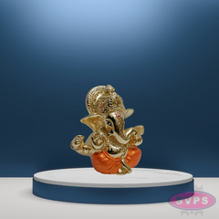 Resin 4 Hands Ganesha Gold Silver Coated Orange Red Dhothi