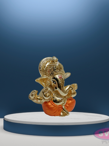 Resin 4 Hands Ganesha Gold Silver Coated Orange Red Dhothi