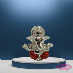 Resin 4 Hands Ganesha Gold Silver Coated Orange Red Dhothi