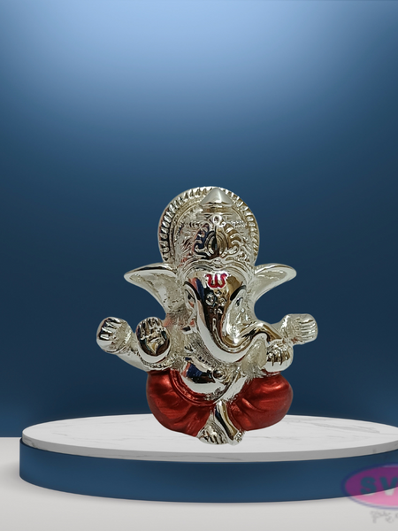 Resin 4 Hands Ganesha Gold Silver Coated Orange Red Dhothi