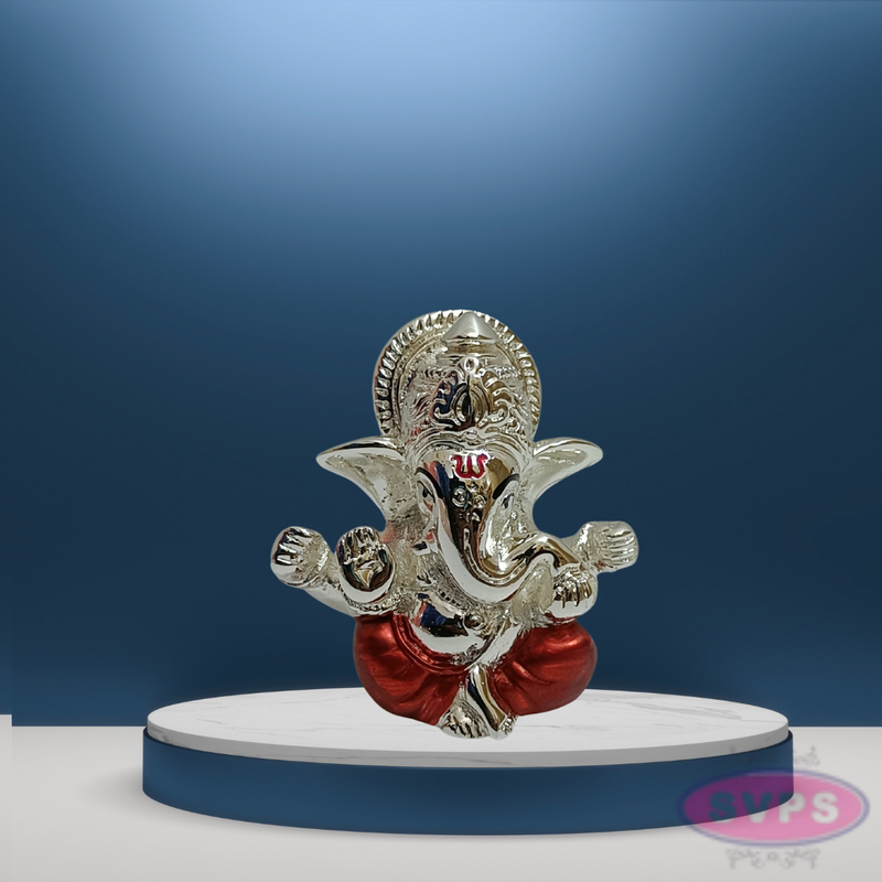 Resin 4 Hands Ganesha Gold Silver Coated Orange Red Dhothi