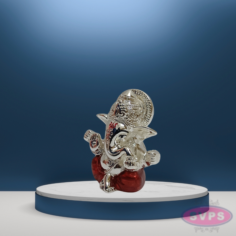 Resin 4 Hands Ganesha Gold Silver Coated Orange Red Dhothi
