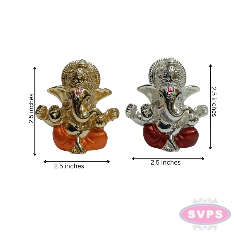 Resin 4 Hands Ganesha Gold Silver Coated Orange Red Dhothi