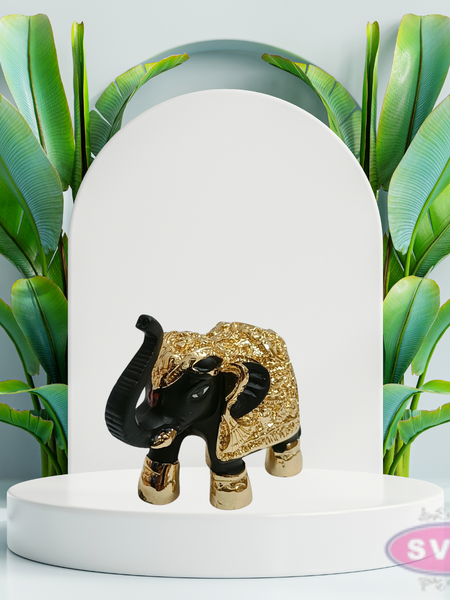 Resin Elephant Set Gold Coated Decor