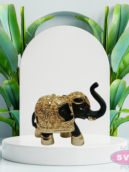 Resin Elephant Set Gold Coated Decor