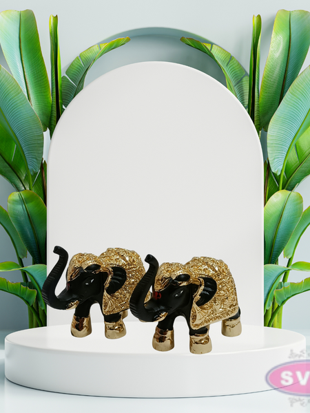 Resin Elephant Set Gold Coated Decor