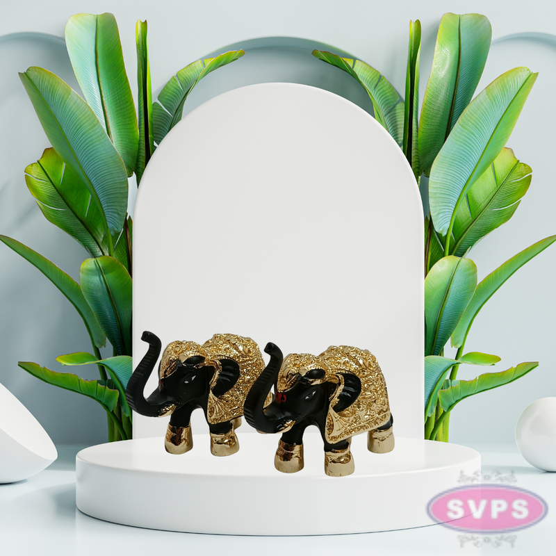 Resin Elephant Set Gold Coated Decor