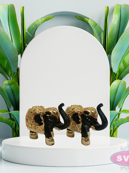 Resin Elephant Set Gold Coated Decor