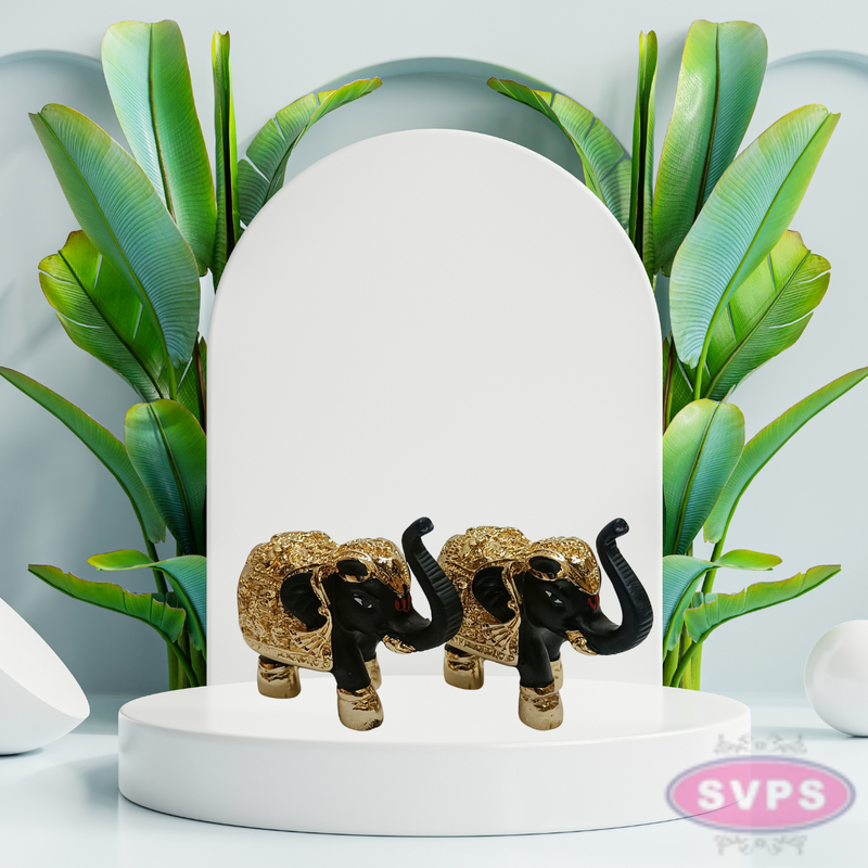 Resin Elephant Set Gold Coated Decor