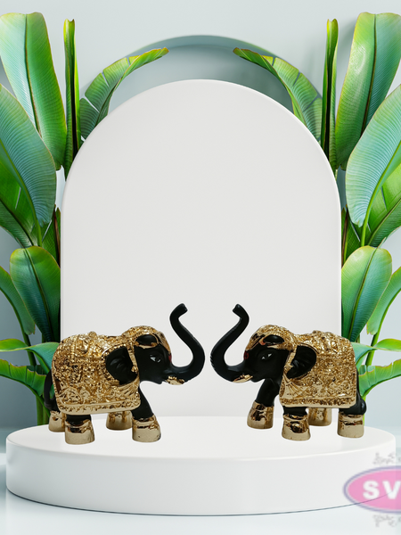 Resin Elephant Set Gold Coated Decor