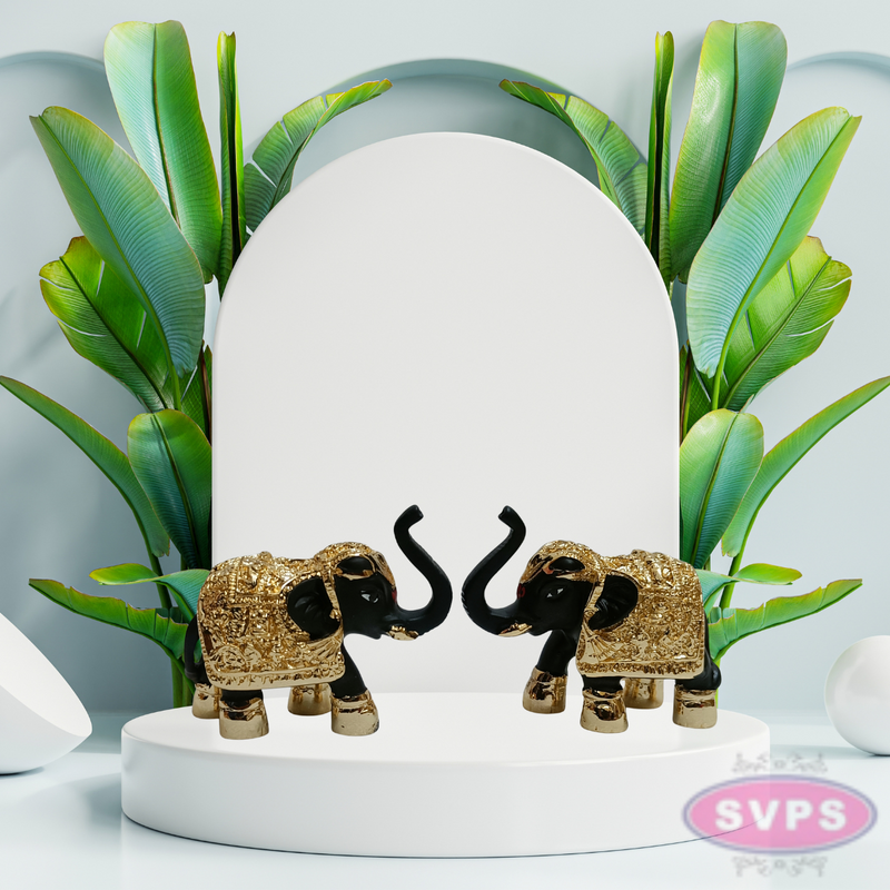Resin Elephant Set Gold Coated Decor