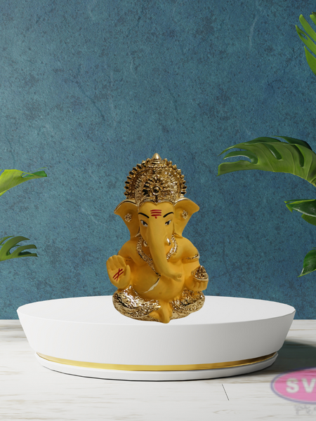 Resin Ganesh Gold / Silver Coated Statue For Car Dashboard