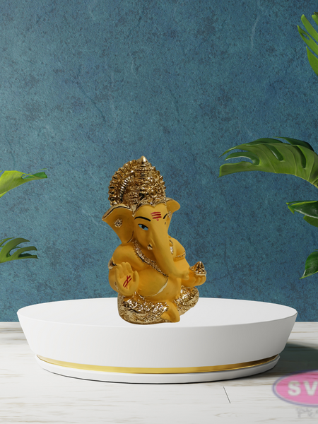 Resin Ganesh Gold / Silver Coated Statue For Car Dashboard