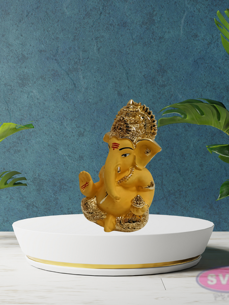 Resin Ganesh Gold / Silver Coated Statue For Car Dashboard