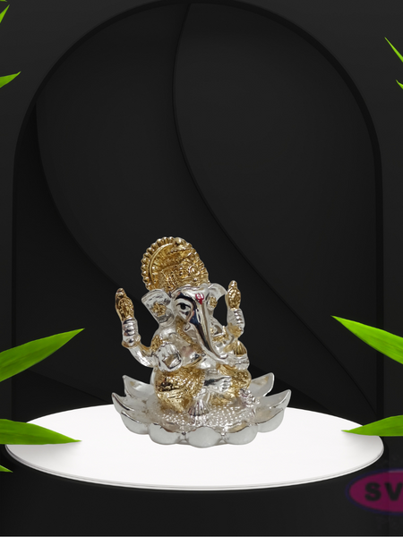 Resin Ganesh On lotus Gold Coated Statue For Car Dashboard