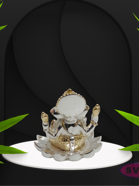 Resin Ganesh On lotus Gold Coated Statue For Car Dashboard