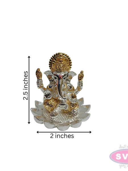 Resin Ganesh On lotus Gold Coated Statue For Car Dashboard