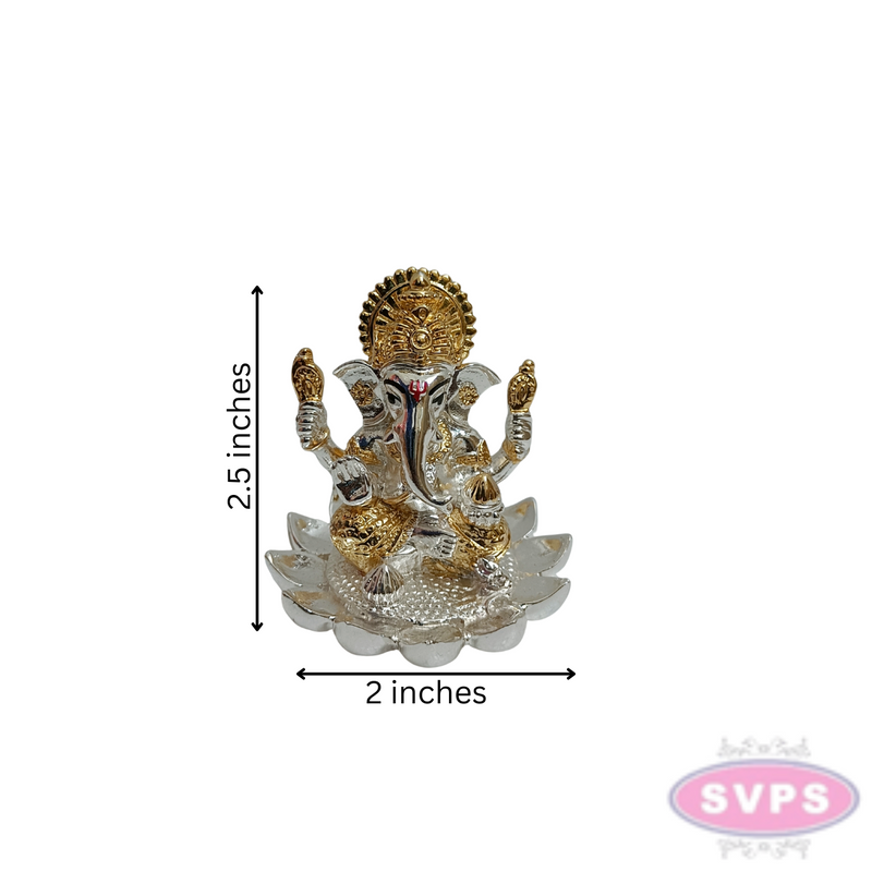 Resin Ganesh On lotus Gold Coated Statue For Car Dashboard