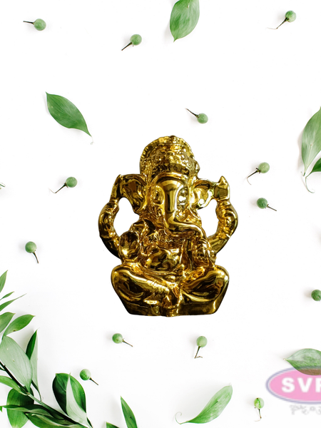 Resin Ganesha Gold Coated Statue / Car Dashboard / Office Desk