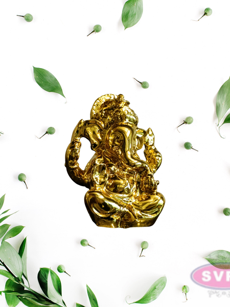 Resin Ganesha Gold Coated Statue / Car Dashboard / Office Desk