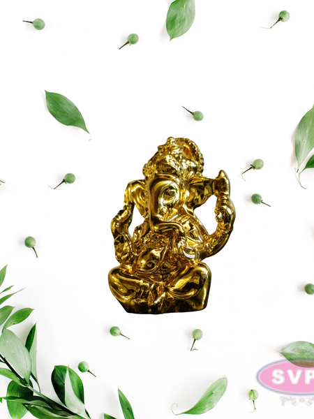 Resin Ganesha Gold Coated Statue / Car Dashboard / Office Desk