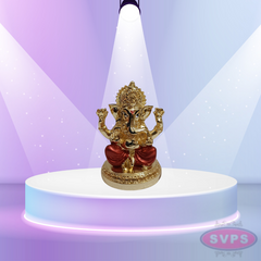 Resin Ganesha Gold Silver Coated With Red Dhothi
