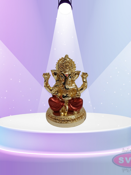 Resin Ganesha Gold Silver Coated With Red Dhothi