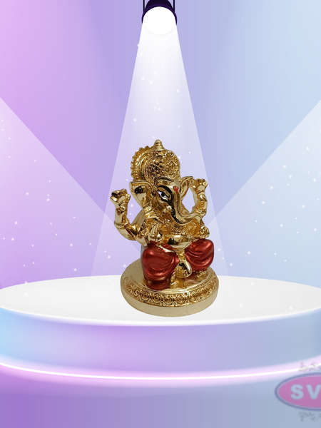 Resin Ganesha Gold Silver Coated With Red Dhothi