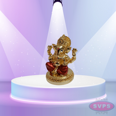 Resin Ganesha Gold Silver Coated With Red Dhothi