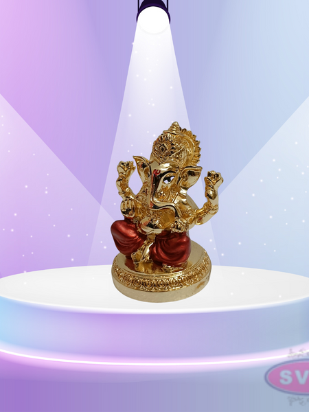 Resin Ganesha Gold Silver Coated With Red Dhothi