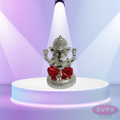Resin Ganesha Gold Silver Coated With Red Dhothi