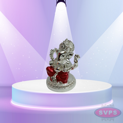 Resin Ganesha Gold Silver Coated With Red Dhothi