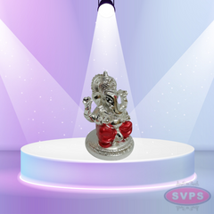Resin Ganesha Gold Silver Coated With Red Dhothi