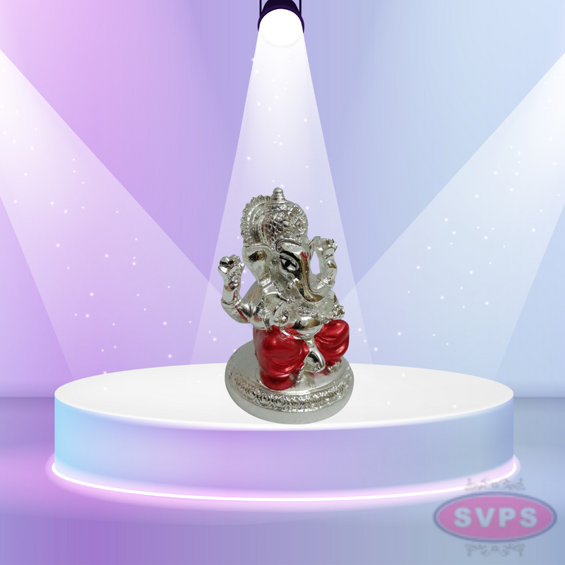Resin Ganesha Gold Silver Coated With Red Dhothi