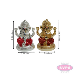 Resin Ganesha Gold Silver Coated With Red Dhothi