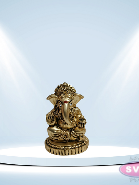 Resin Ganesha With Laddu  Gold / Silver Coated