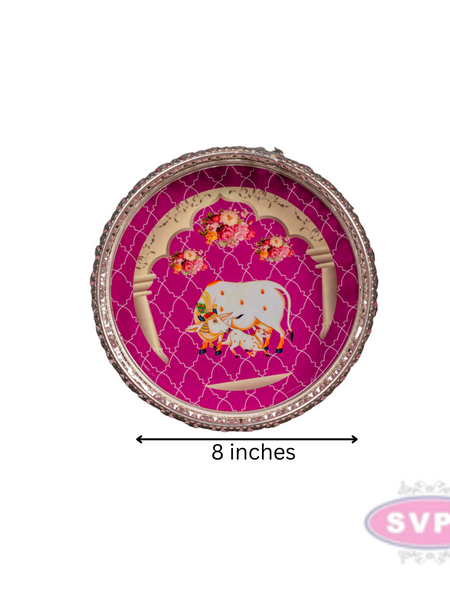 Round Shape German Silver Cow And Calf Tray