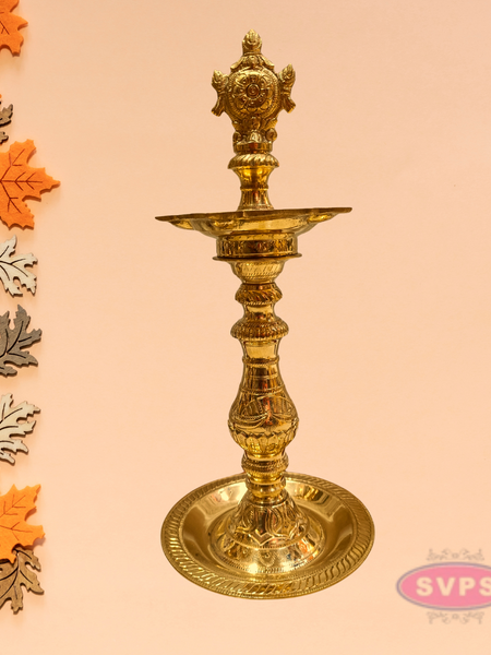 Traditional Brass Shankh Chakra Kuthu Vilakku | Antique Finish Deepam for Pooja & Home Décor