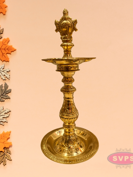 Traditional Brass Shankh Chakra Kuthu Vilakku | Antique Finish Deepam for Pooja & Home Décor
