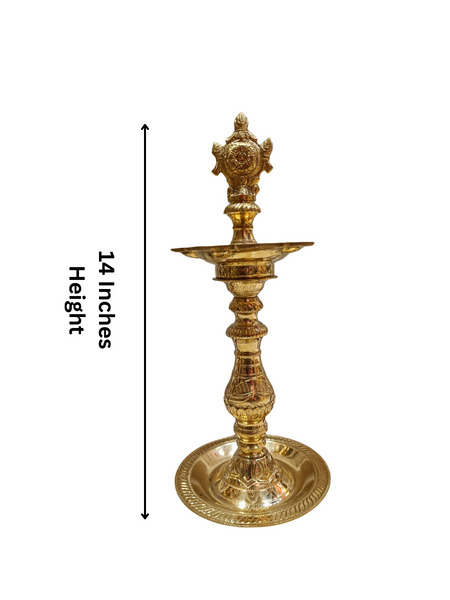 Traditional Brass Shankh Chakra Kuthu Vilakku | Antique Finish Deepam for Pooja & Home Décor