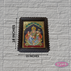 Tanjore Painting of Goddess Saraswati with Teakwood Frame 18x15 Inch