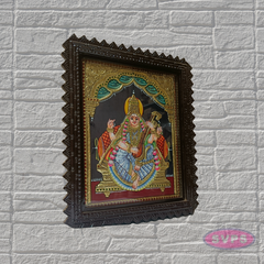 Tanjore Painting of Goddess Saraswati with Teakwood Frame 18x15 Inch