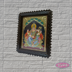 Tanjore Painting of Goddess Saraswati with Teakwood Frame 18x15 Inch