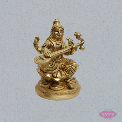 Brass Saraswati Statue with Veena – Handmade Goddess of Wisdom Idol (6 Inches)