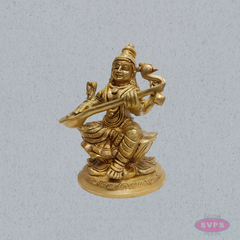 Brass Saraswati Statue with Veena – Handmade Goddess of Wisdom Idol (6 Inches)