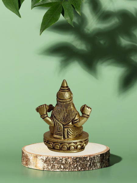 Goddess Saraswati Sitting on Lotus – Brass Pooja Idol