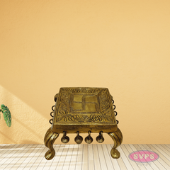 Handcrafted Brass Swastik Peetam with Bells – Pooja & Decor