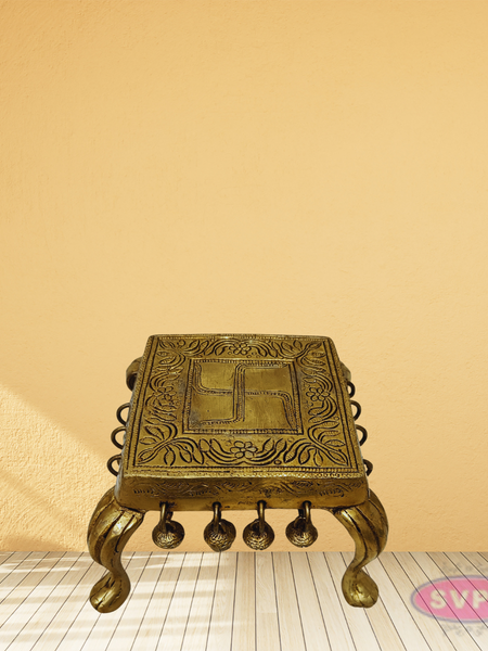Handcrafted Brass Swastik Peetam with Bells – Pooja & Decor