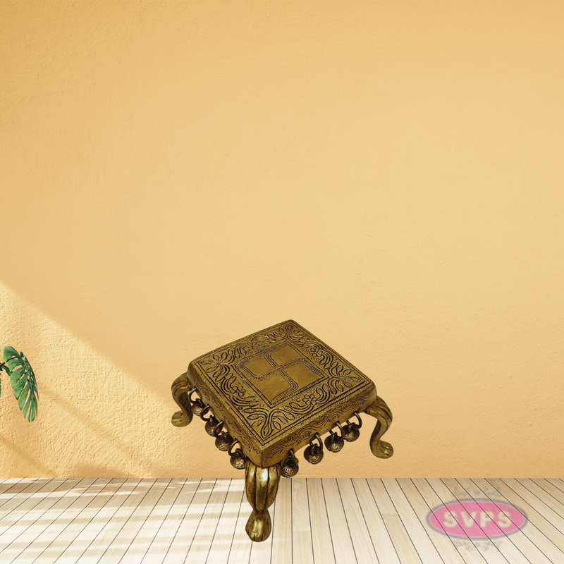 Handcrafted Brass Swastik Peetam with Bells – Pooja & Decor