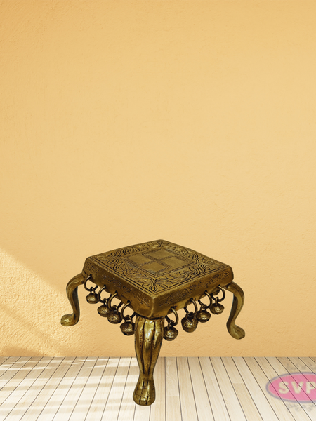 Handcrafted Brass Swastik Peetam with Bells – Pooja & Decor